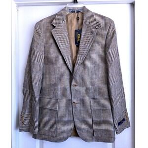 Polo Ralph Lauren Mens 44R Linen Glen Plaid Blazer Sport Coat Made in Italy NEW